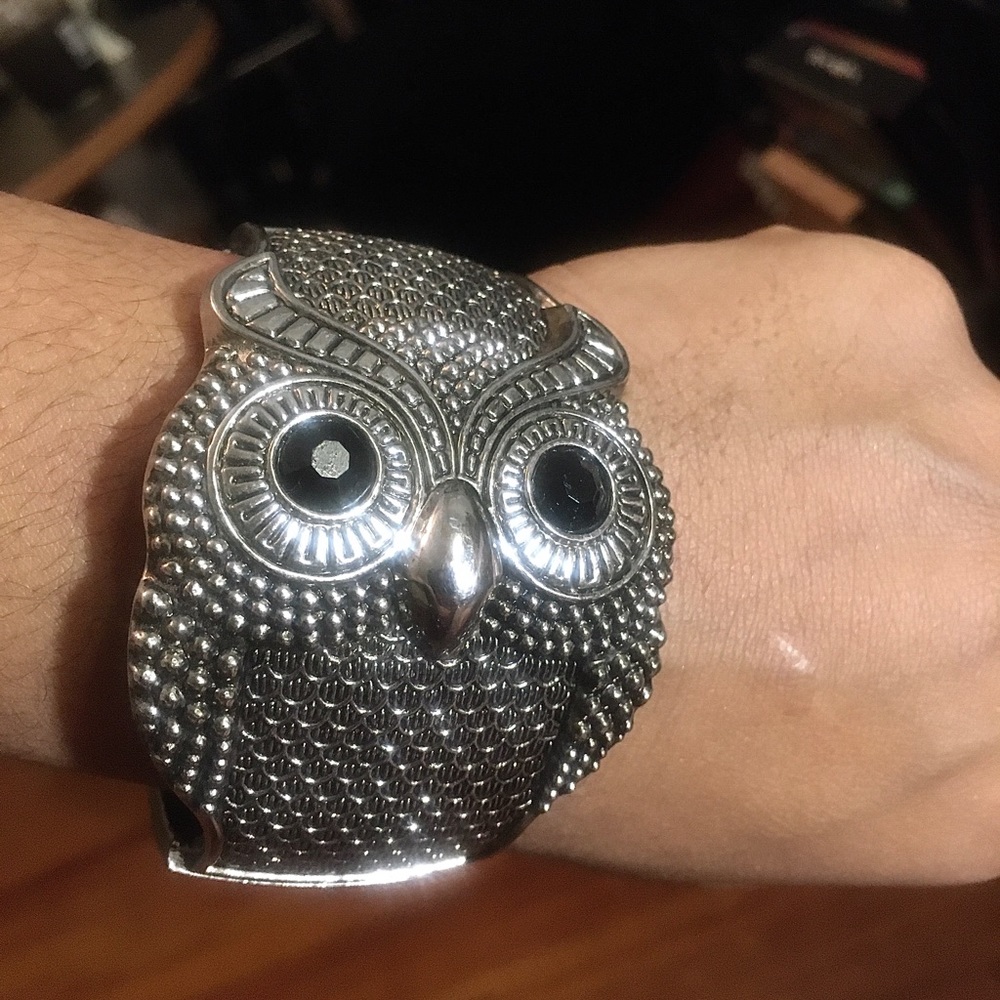 Vintage Silver Owl Cuff Bracelet